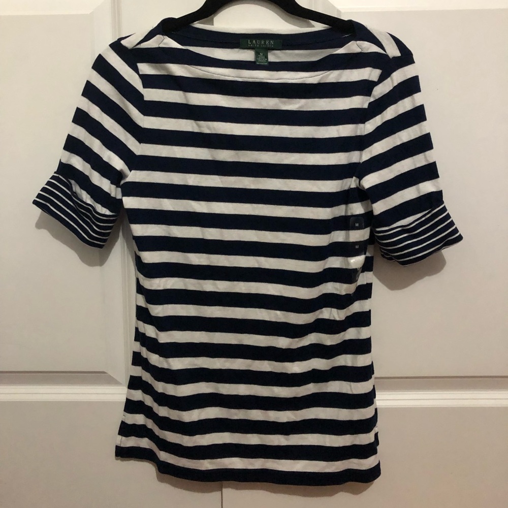 Ralph Lauren Navy and White Stripped Top